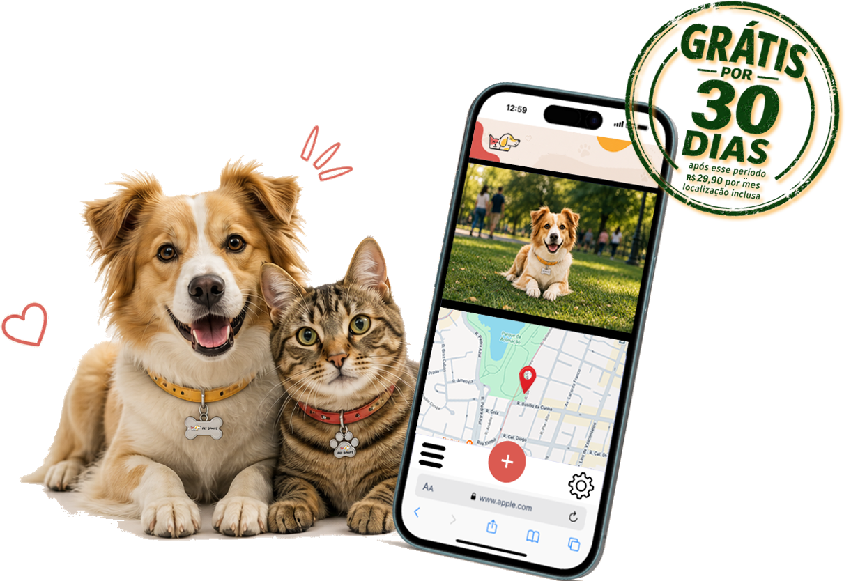 App Pet Por Perto mostrando cadastro do pet e localização no mapa